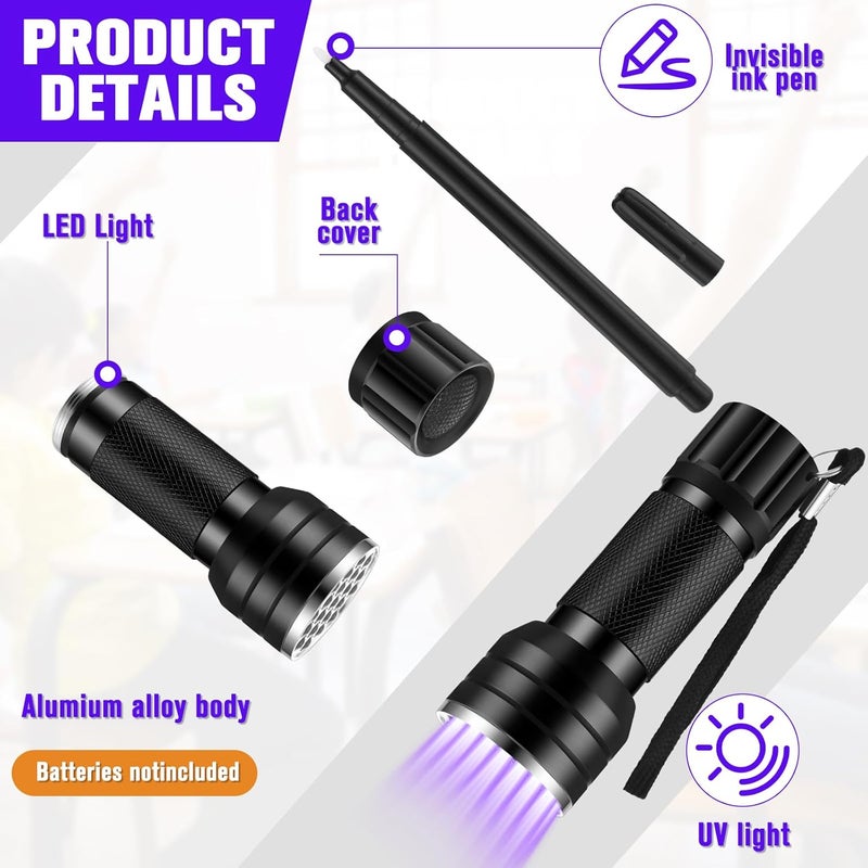 Tegeme مجموعة أقلام حبر غير مرئي 4 أقلام ماركر غير مرئية 2 مصابيح فلاش ضوء أسود مع علامات ضوء UV أقلام حبر تختفي للملاحظات السرية هدايا عطلات مفضلة (21 LED) - Image 2